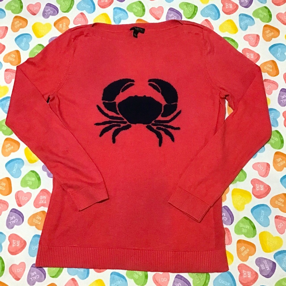 Talbots Women’s Hot PINK with Black Crab Print Long Sleeve Sweater Pullover